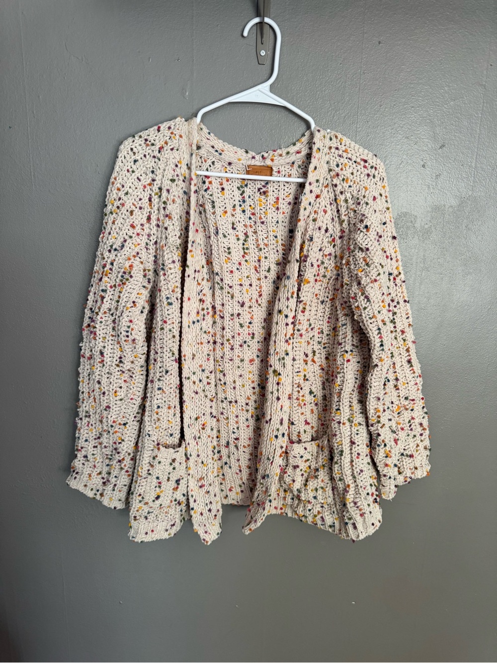 POL Cream Open-Front Speckled Knit Cardigan